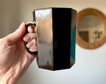 Vintage 1980's French Arcoroc Octime Black Glass Mugs - Set of 8