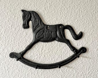 Vintage Cast Iron Rocking Horse Wall Mount Hook Key Rack