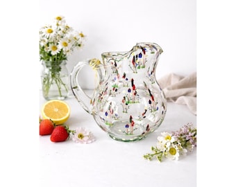 Hand Painted Spring Floral Glass Pitcher