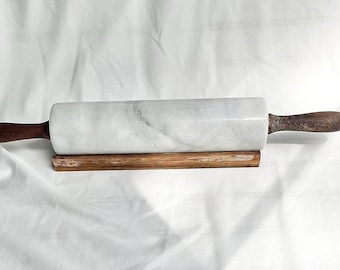 Vintage Heavy Marble Rolling Pin with Stand