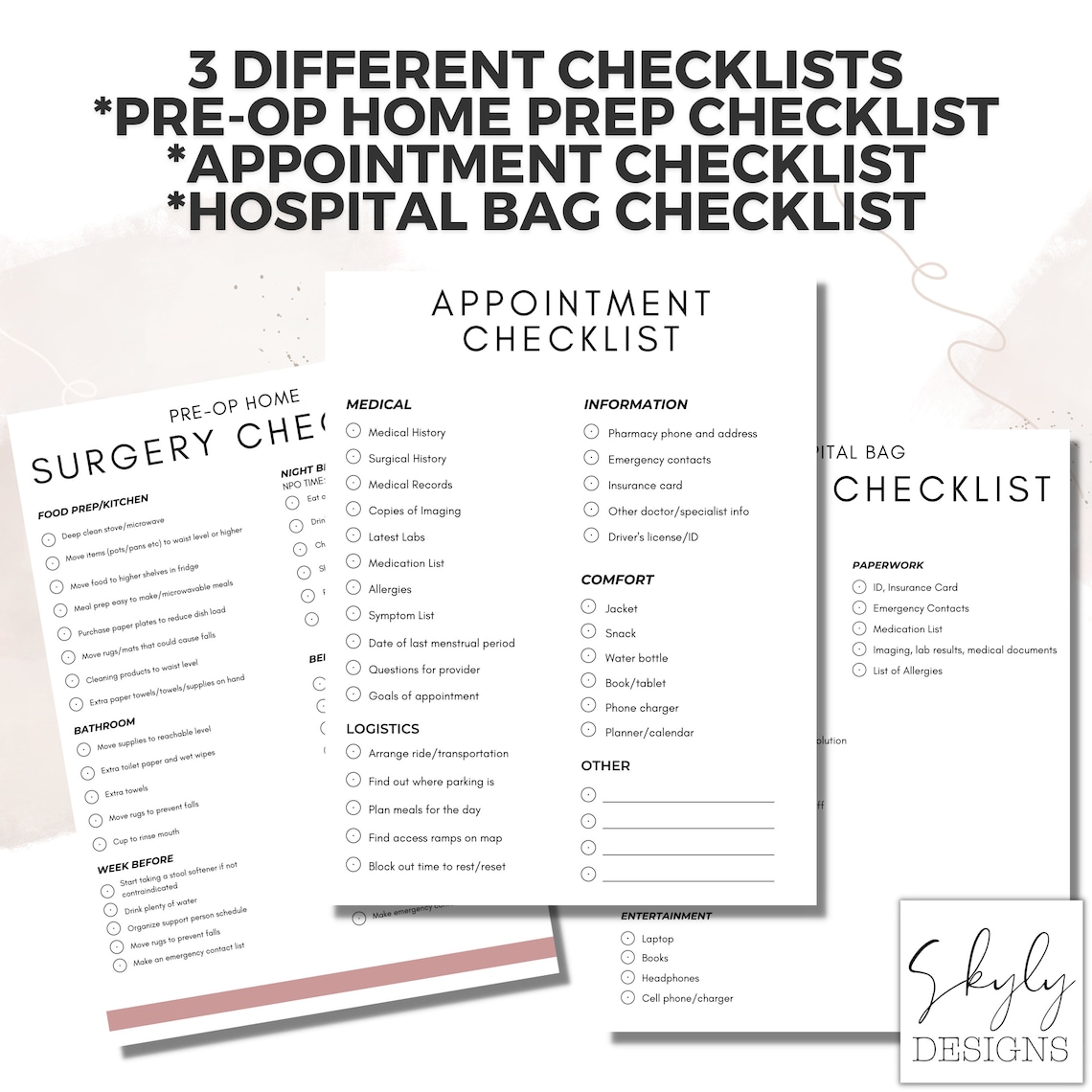 Surgery Checklist Preop Checklist Doctor's Appointment Checklist