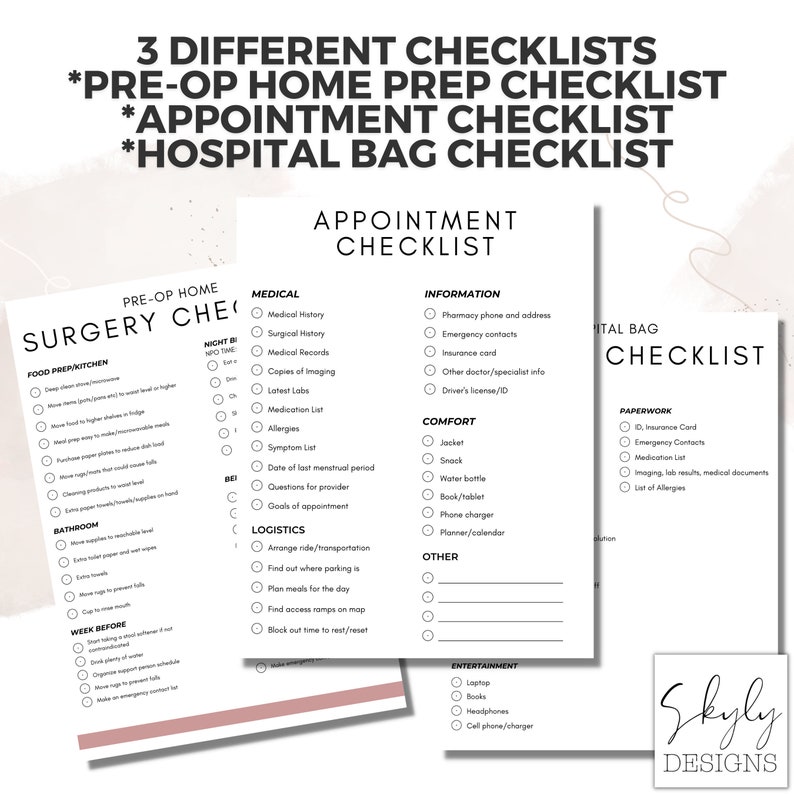 Surgery Checklist Pre-op Checklist Doctor's Appointment Checklist ...