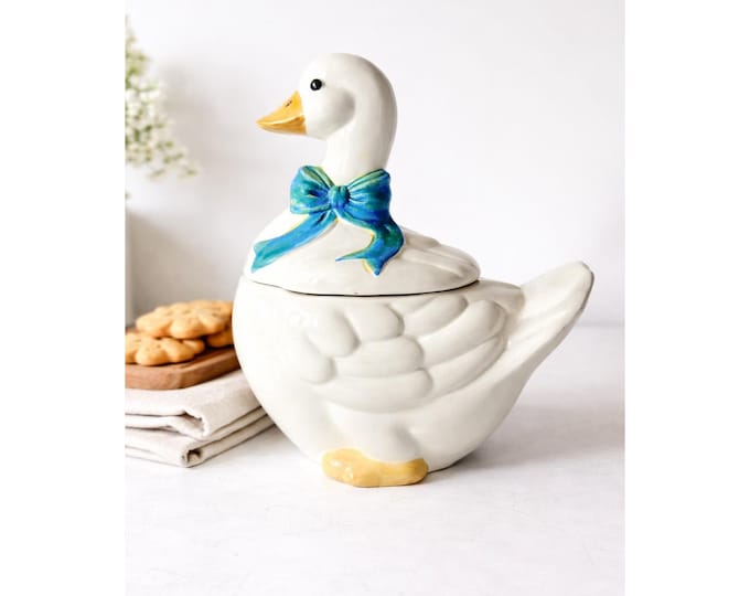 Vintage 80's Ceramic Mother Goose Cookie Jar | Country Goose Canister