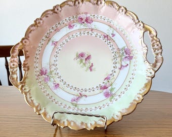 Antique Limoges Pink Floral Cake Plate - Walbridge & Co - RARE Limoges Plate