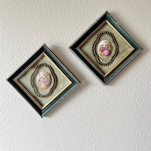 Framed Fragonard Porcelain Medallion: Victorian Brass Wall Decor