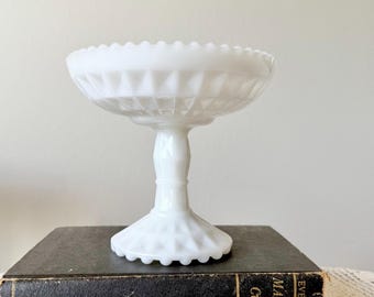 Vintage Jeanette Windsor Milk Glass Compote: Diamond Pattern Bowl