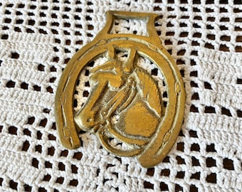 Vintage Brass Horseshoe Harness Horse Bridle Medallion