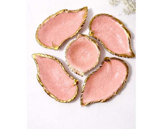 California Pottery #594 Ceramic Pink Rose Leaf Dishes
