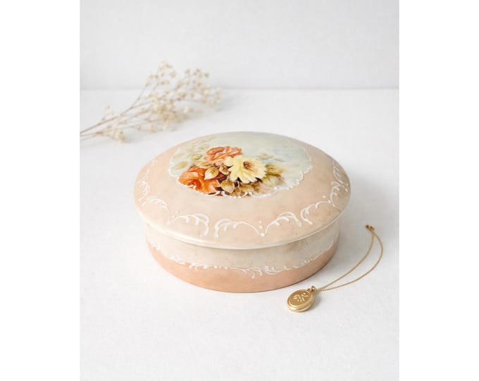 Antique Limoges Pink Floral Jewelry Box with Cushioned Interior