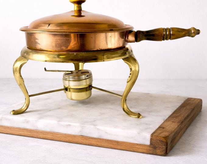 Vintage MCM Copper Chaffing Dish with Burner and Stand