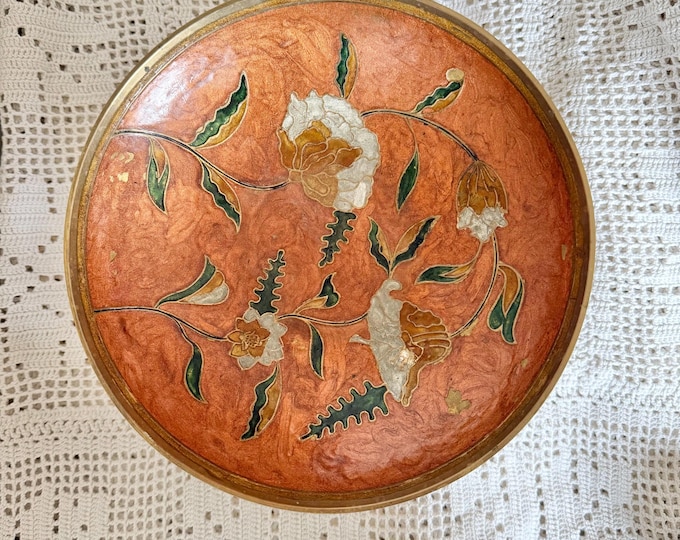 Vintage Brass Indian Bowl with Enamel Paint Detail