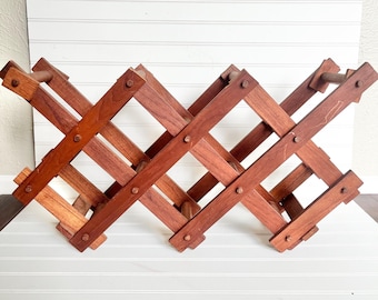 Vintage Wooden Accordian Folding Wine Rack - 7 bottles