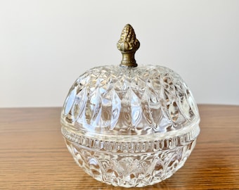 Vintage Indiana Glass Mount Vernon Candy Dish with Dome Lid and Brass Acorn Finial