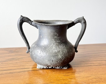 Old Silver Plate Ornate Sugar Bowl or Loving Cup | Double Handle Silver Plate Cup
