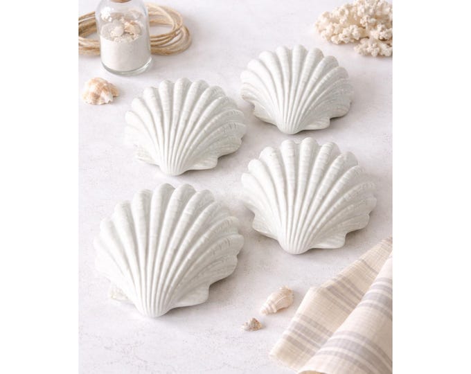 Vintage White Ceramic Shell Trinket Dishes Bowls