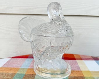 L.E. Smith Clear Glass Turkey Shaped Candy Dish