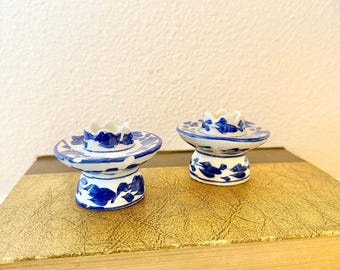 Porcelain Delft Blue and White Candlestick Holders Set of Two