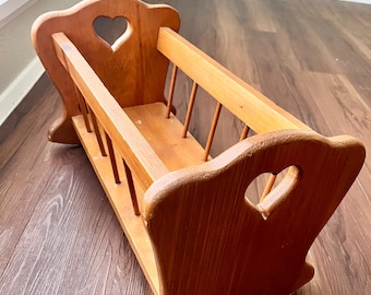 Vintage Wood Baby Doll Cradle with Heart Detail | Vintage Mini Wood Crib