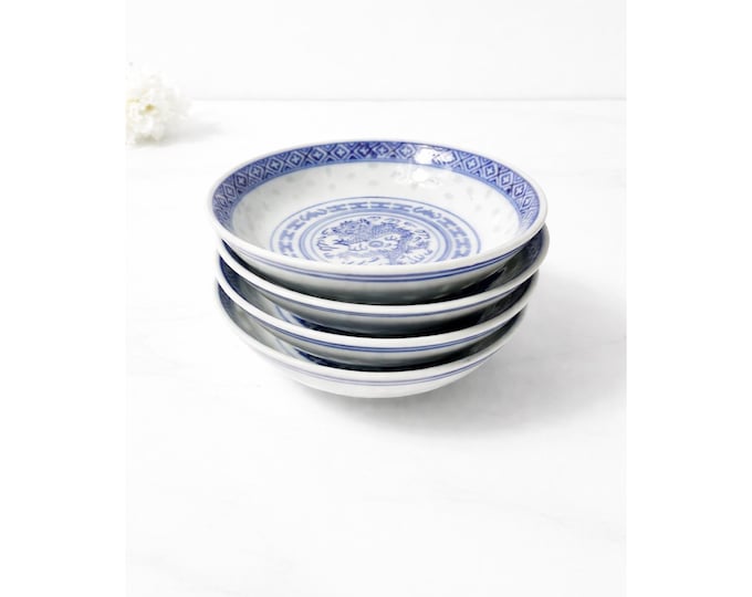 Vintage Chinese Porcelain Rice Eye Dipping Bowl Set of 4