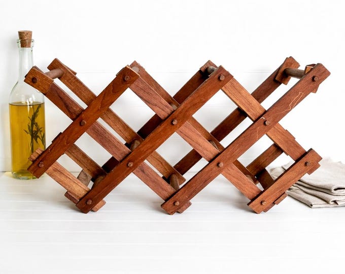 Vintage Rustic Wooden Accordian Folding Wine Rack - 7 bottles
