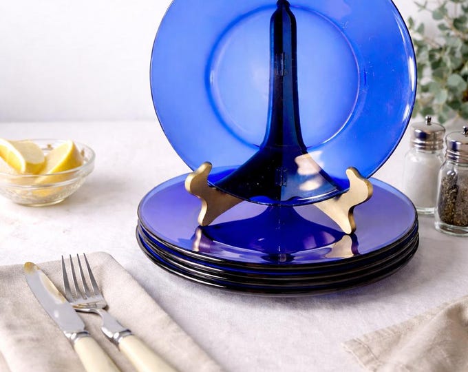 Vintage Cobalt Blue Glass Dinner Plates - Set of 4