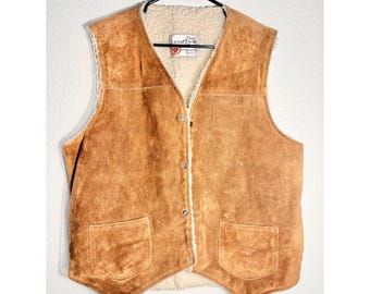 Vintage Sears "The Leather Shop" Tan Suede Shearling-lined Western Vest [Tall L]