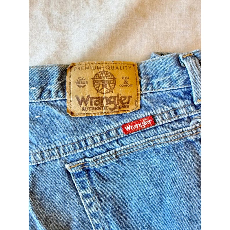 Vtg 1985 Wrangler Red Label Jeans Made in USA Broken Twill Blue Denim 33x32 image 1