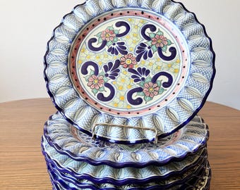 Mexican Folk Art Talavera Hanging Wall Pottery Plates | Hand Painted in Mexico. Set of 7