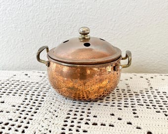 Mini Vintage Copper and Brass Simmering Potpourri Pot - Heavily Tarnished