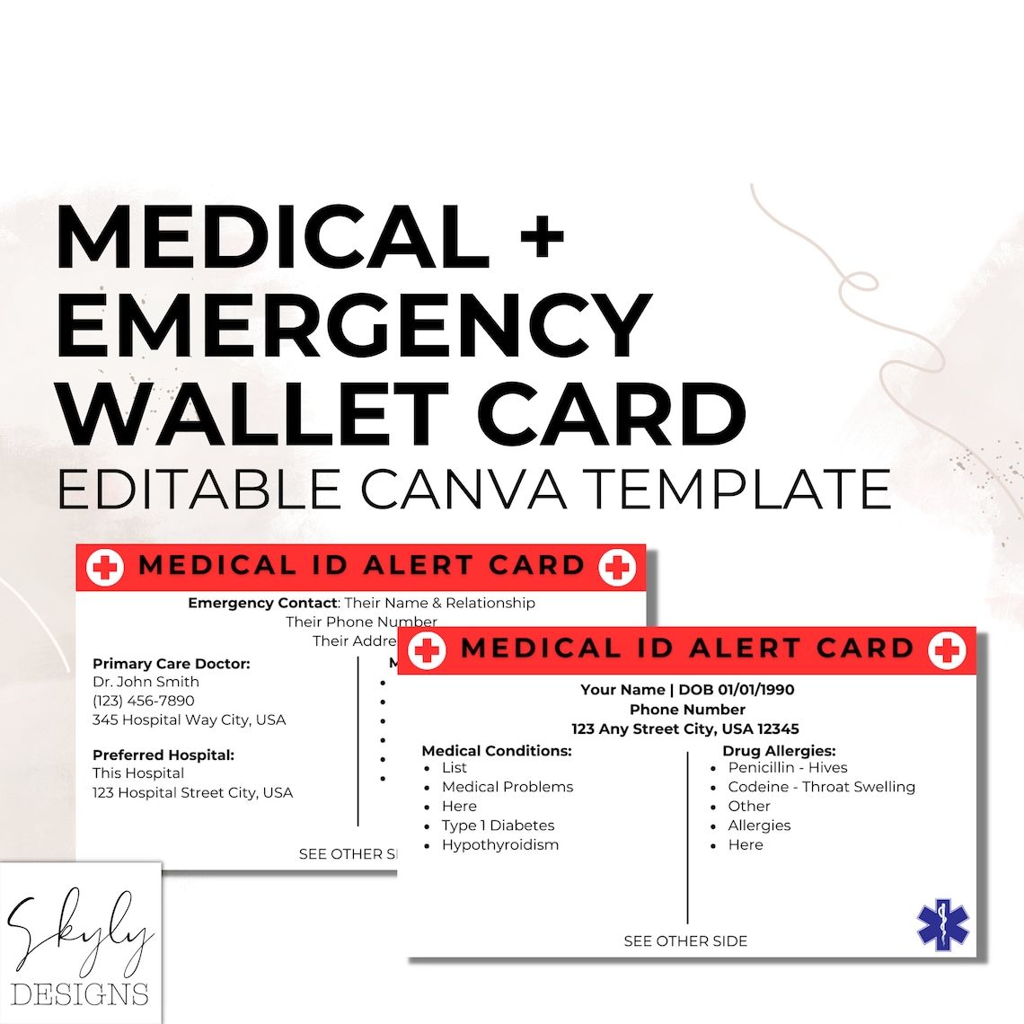 Medical ID Card Printable Wallet Medical Information Card Medical ...