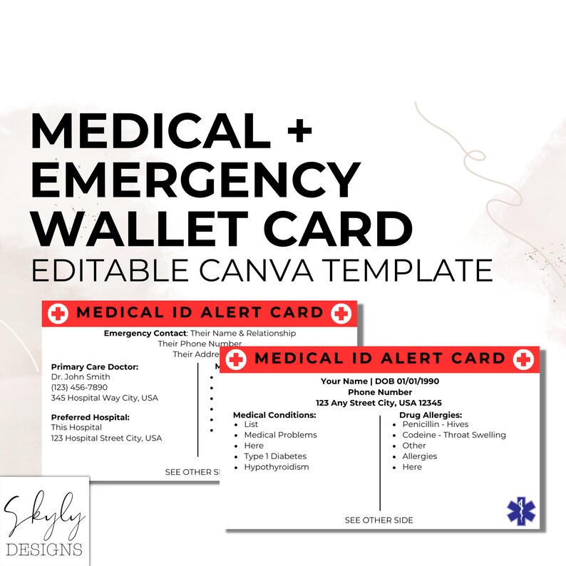 Medical ID Card Printable Wallet Medical Information Card Medical Identification Wallet