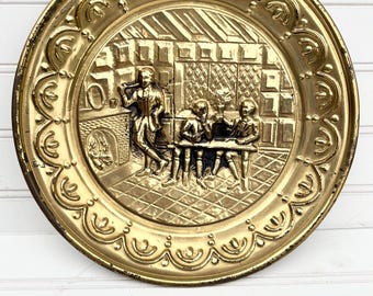 Vintage Embossed Brass/Metal Hanging Wall Plate - Made in England