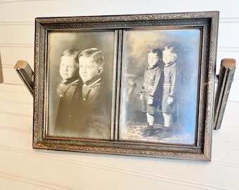 Antique Double Photo Frame of Two Boys