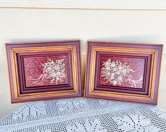 Vintage Maroon Floral Original Paintings Signed by Artist Dorothy Sowinski 1994