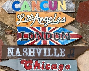 Hand Painted Destination Sign Set, Tropical Outdoor Decor