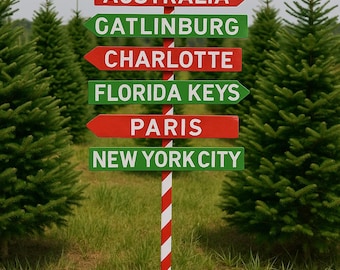 Porch Sign | Rustikale Holzschilder für den Urlaub | Outdoor Weihnachtshof Dekor | Nordpol Schild Zuckerstangen Dekor