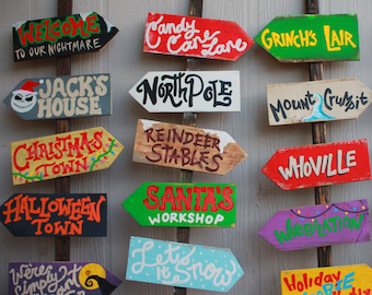 Houten Directionele Grinchmas Front Porch Sign, Boerderij Decor, Vakantie Signs met Post, Directionele Kerstmis Aangepaste Borden, Gift Idee