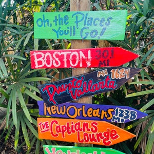 MOST POPULAR! Custom Directional Tiki Sign Decor.Goes  great as an Outdoor Pool Arrow next to your Tiki Bar. 100% Recycled materials.
