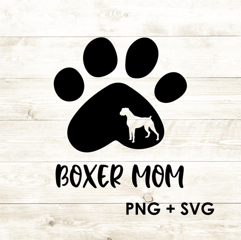 Boxer Dog Mom Heart Paw Love Clipart Vector SVG PNG | Etsy