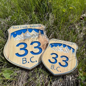 Personalised Mountain Highway carved wood sign shield plaque style
