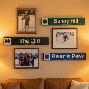 Cabin Decor Custom Wood Carved Ski Trail Sign — 4x24 Inch image 2