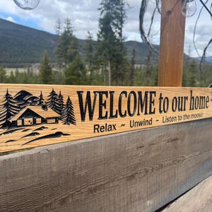 Personalized Carved Wood Cabin Welcome Sign | Ski Trail Sign | Hiking Trail Sign 6&quot; x 36&quot;