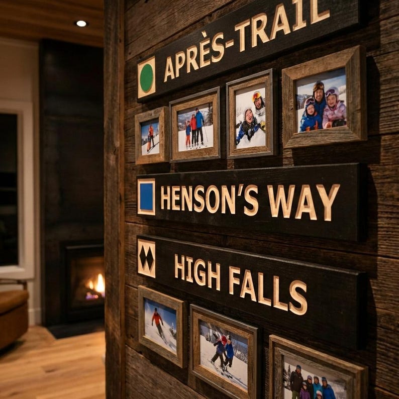 Cabin Decor Custom Wood Carved Ski Trail Sign — 4x24 Inch image 1