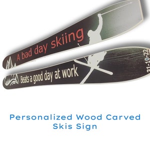 Ski shaped (pair or single) personalised wood carved sign