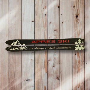 Enseigne personnalisée en forme de ski en bois sculpté Apres Ski