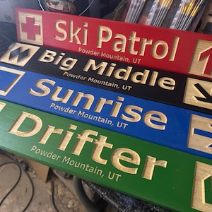 Cabin Decor Custom Wood Carved Ski Trail Sign — 4x24 Inch image 9
