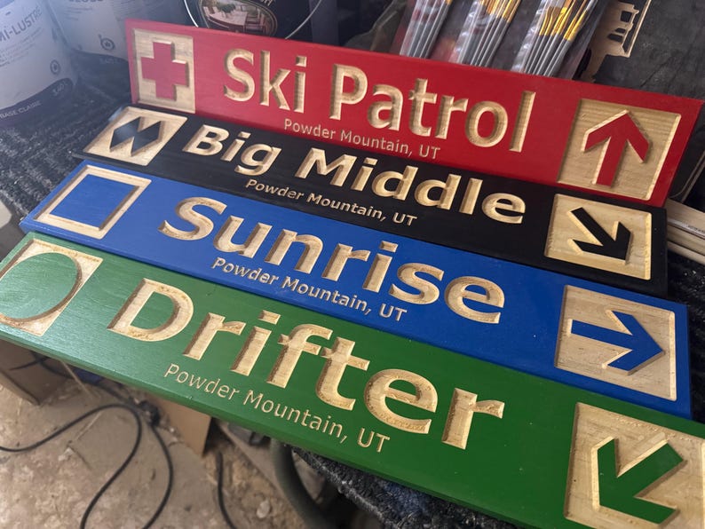 Cabin Decor Custom Wood Carved Ski Trail Sign — 4x24 Inch image 9