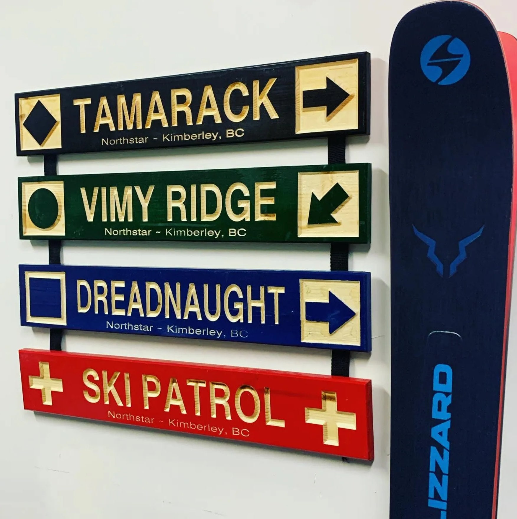 Custom Wood Carved Ski Trail Sign — 4x24 Inch