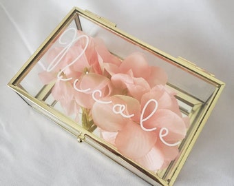 Personalized Glass Jewelry Box for Bridesmaids and Birthdays | Gold and White | Bridesmaid Proposal | Gift For Her | Mother's Day Gift