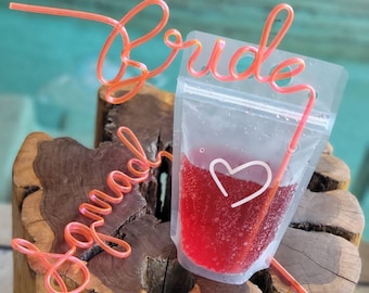 Bride and Squad Drink Pouch with Straw | Bridesmaid Cup | Bride Cup | Bachelorette Party | Fun Drinks | Bridesmaid Gifts